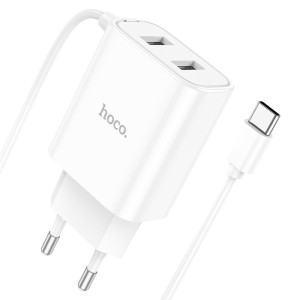 hoco-c103a-courser-dual-port-charger-with-built-in-tc-cable-charging