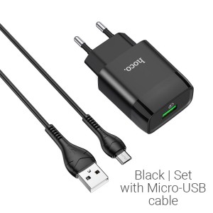 hoco-c72q-glorious-single-port-qc3.0-wall-charger-eu-set-micro-usb-black