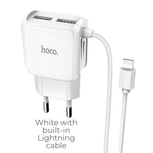 hoco-c59a-mega-joy-double-port-wall-charger-eu-lightning-white