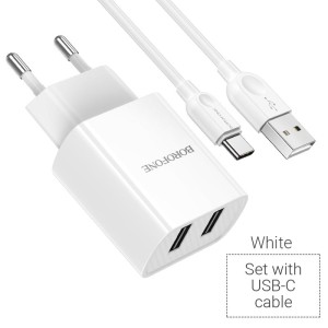 borofone-ba53a-powerway-dual-port-wall-charger-eu-usb-c-set-white