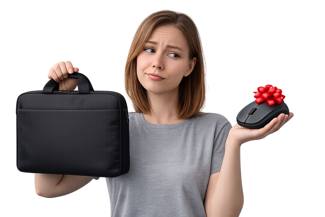 При покупке ноутбука в подарок сумка для ноутбука или мышка