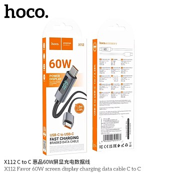 Кабель TypeC - TypeC Hoco X112aa 3.0A 60W LED экран 1.0м Black в магазине PartsOkey.ru в Ростове на Дону, Краснодаре и Москве